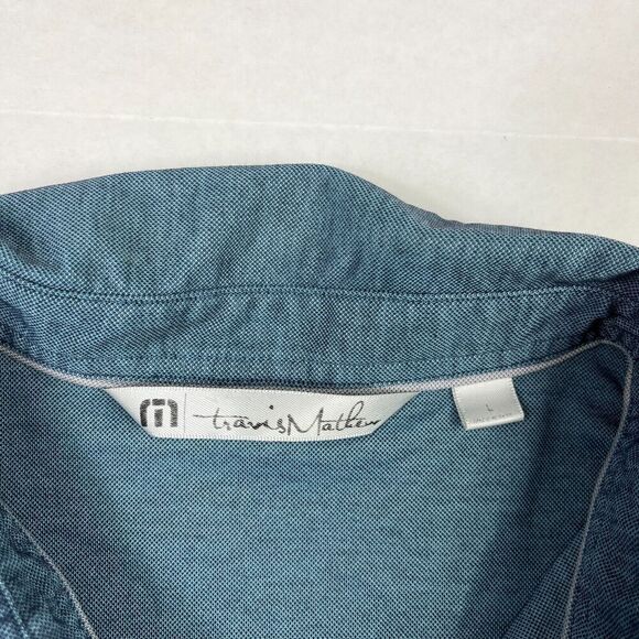 Travis Mathew Mens Polo Shirt Blue Stretch Short Sleeve Performance Top LARGE - Picture 4 of 11